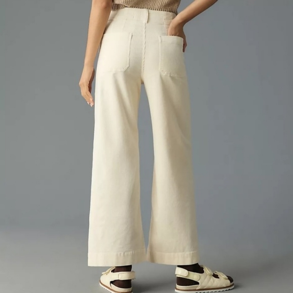 Maeve x Anthropologie The Colette Corduroy Wideleg Cropped Pants Neutral Ivory - Picture 12 of 14